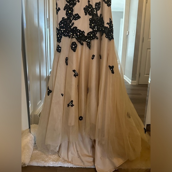 Nude and black gown mesh low cut front prom dress - Picture 4 of 15